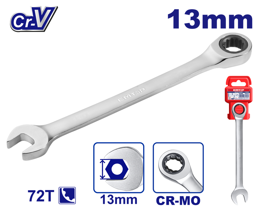 [ECSPAR131] [ECSPAR131] ECSPAR131 Llave combinada con matraca 13 mm, Cr-V