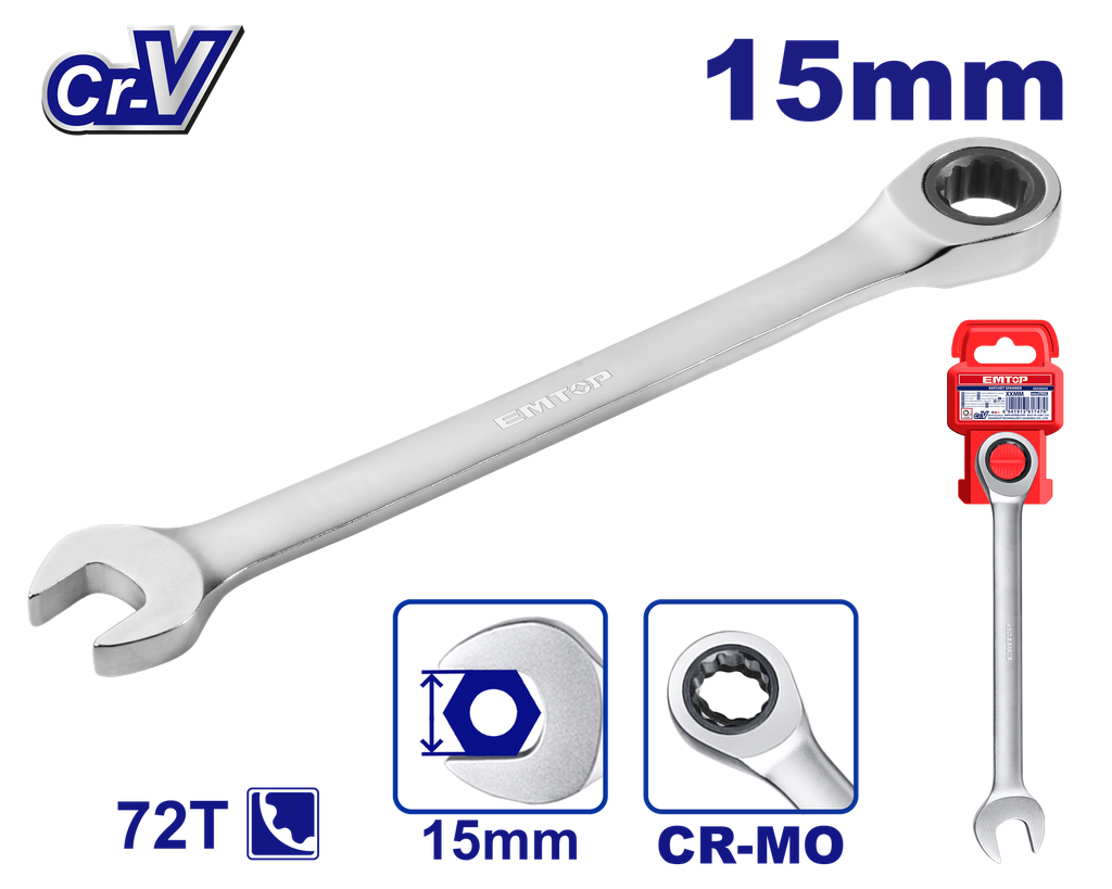 [ECSPAR151] [ECSPAR151] ECSPAR151 Llave combinada con matraca 15 mm, Cr-V