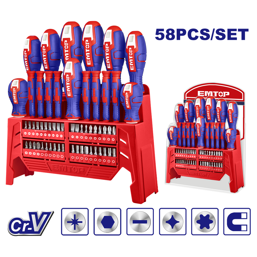 [ESST5802] ESST5802 Juego de 58 piezas destornilladores mixtos y base organizadora CR-V
