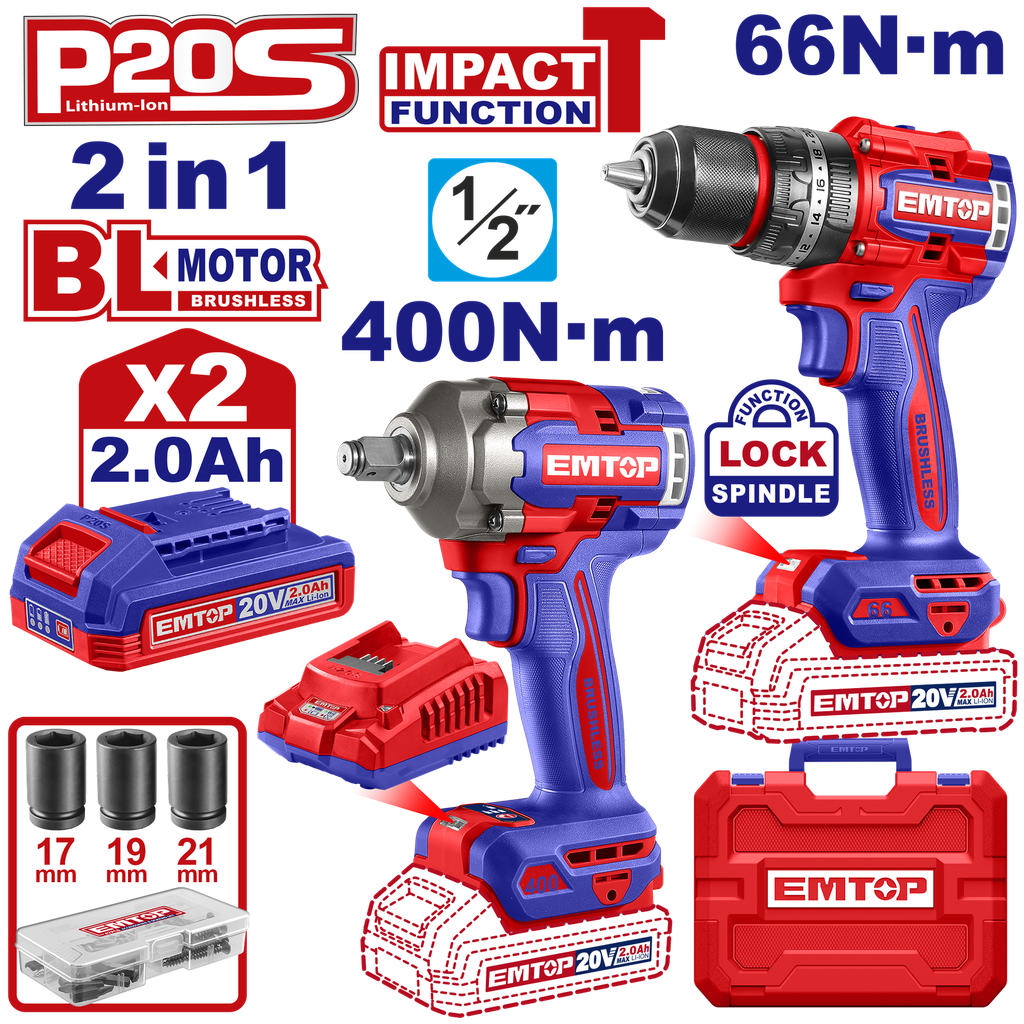[ULCKL20275] ULCKL20275 Combo Taladro-Atornillador 66 Nm y Llave de impacto de 400Nm